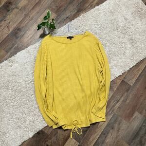 Lane Bryant Size 14/16 Mustard Yellow Drawstring Hem Waffle Knit Pullover Top